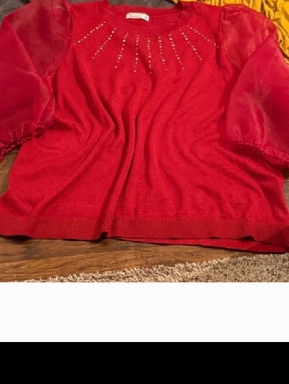 🆕Sheer Sleeved Red Dressy Sweater Sz 1X